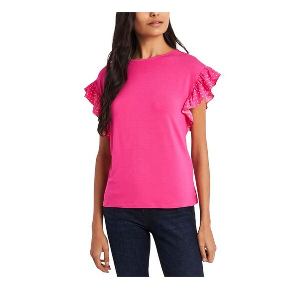 RILEY&RAE Tops - RILEY&RAE Womens Pink Stretch Flutter Sleeve Crew Neck Wear To Work Top XS